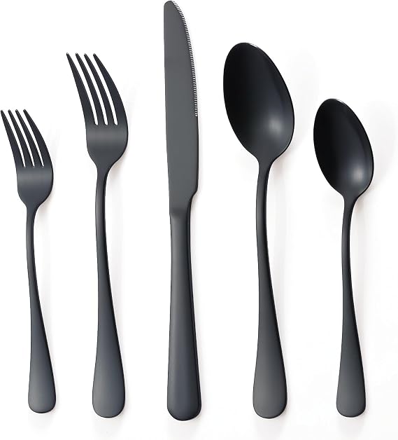 Briout Matte Black Silverware Set for 4, Flatware Cutlery Set 20 Piece | Premium Stainless Steel Tableware Set, Include Knife Fork and Spoon, Mirror Polished, Ready for Any Dinner or Weddings