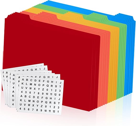 25 Pieces Alphabet File Dividers for File Cabinet A-Z File Guides Letter Size Top Tab File Guides Polypropylene Alphabet Labels with Tabs with Self Adhesive A-Z for Office Business Classroom